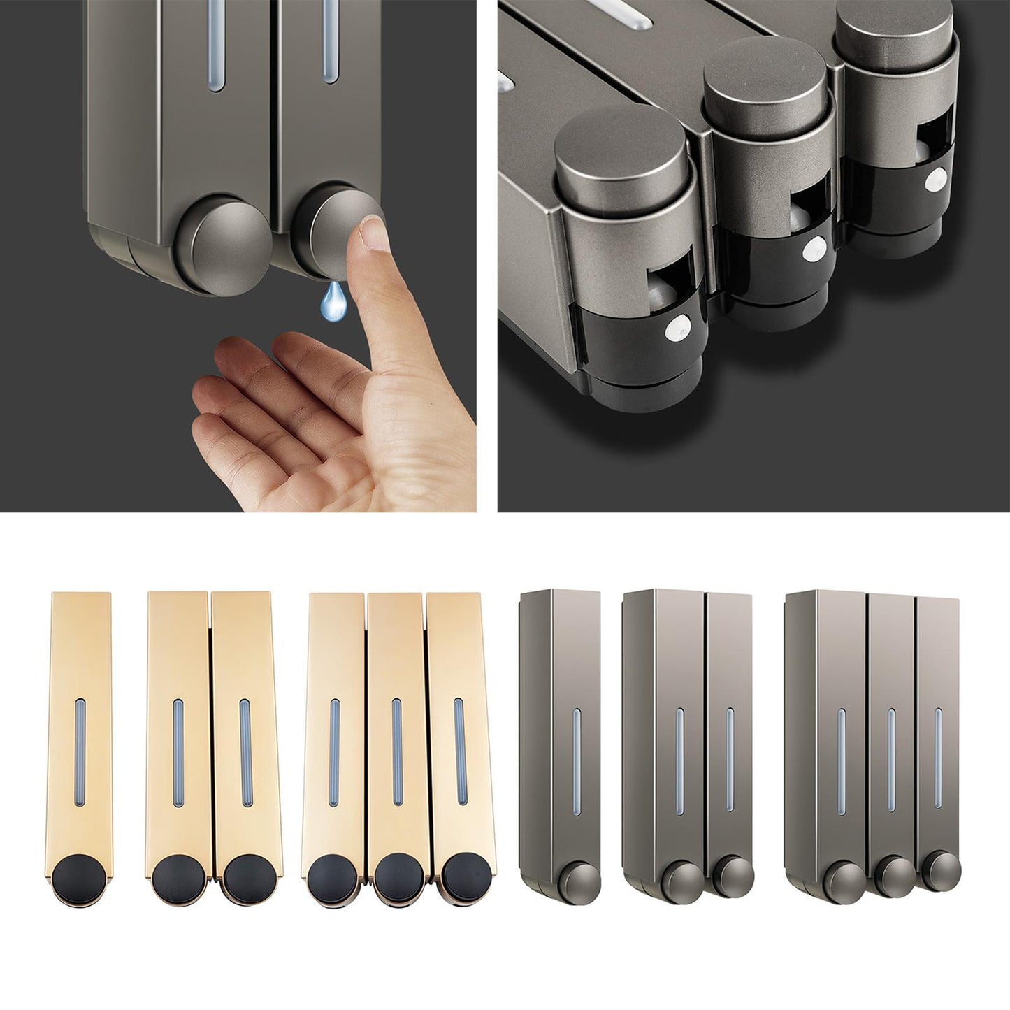 Chamber Soap Dispenser Hand Press Lotion Shampoo Gel Pump Bottle Office Cafe Gray Single