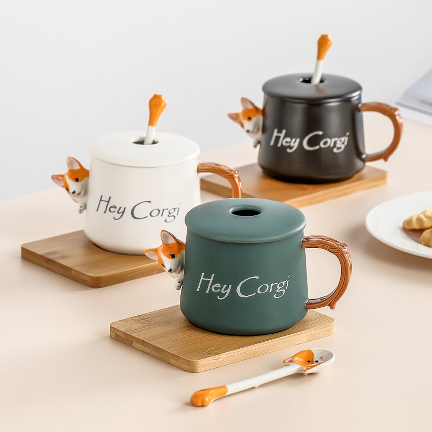 3D Corgi Ceramic Mug Novelty Juice Drink Cup for Girl Friends Green