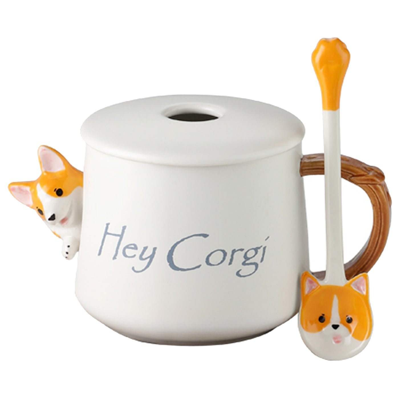 3D Corgi Ceramic Mug Novelty Juice Drink Cup for Girl Friends White