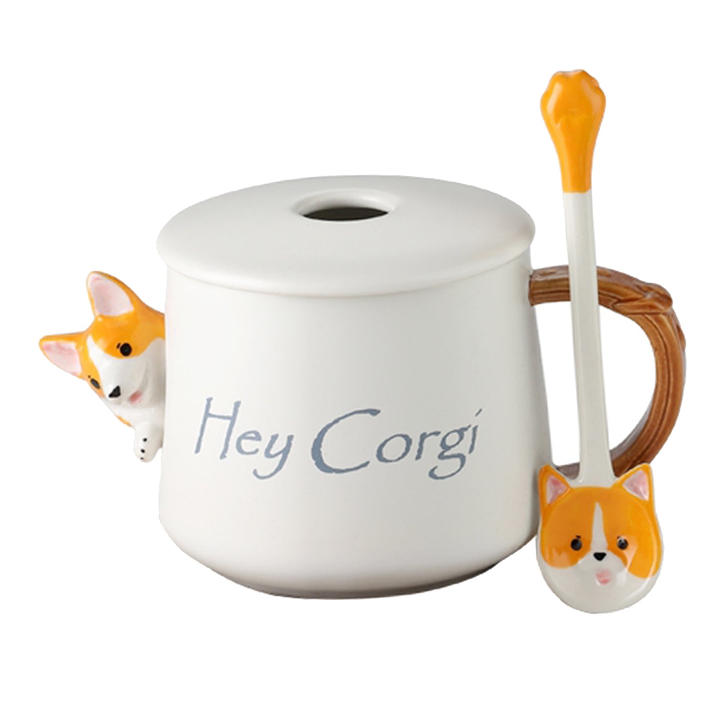 3D Corgi Ceramic Mug Novelty Juice Drink Cup for Girl Friends White