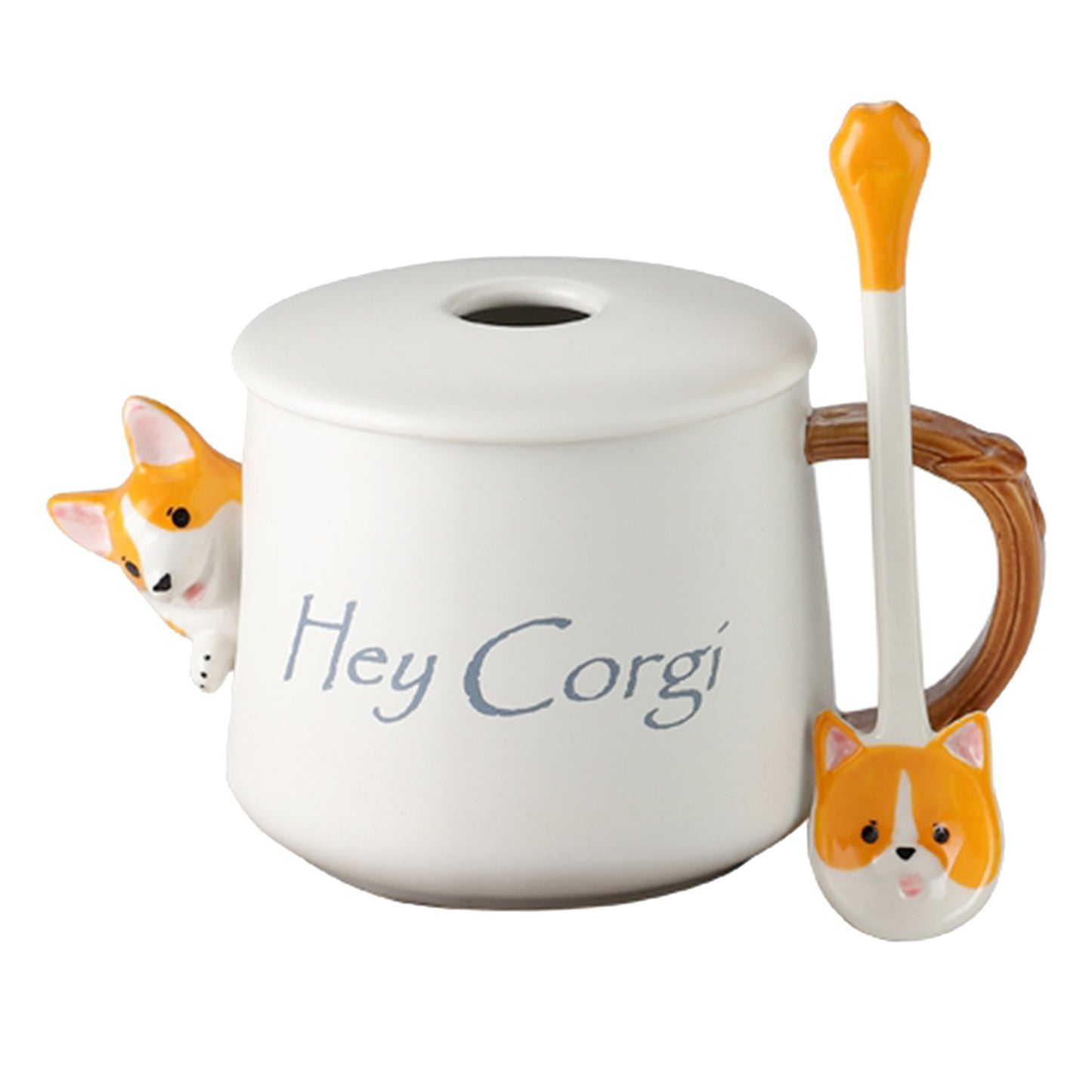3D Corgi Ceramic Mug Novelty Juice Drink Cup for Girl Friends White