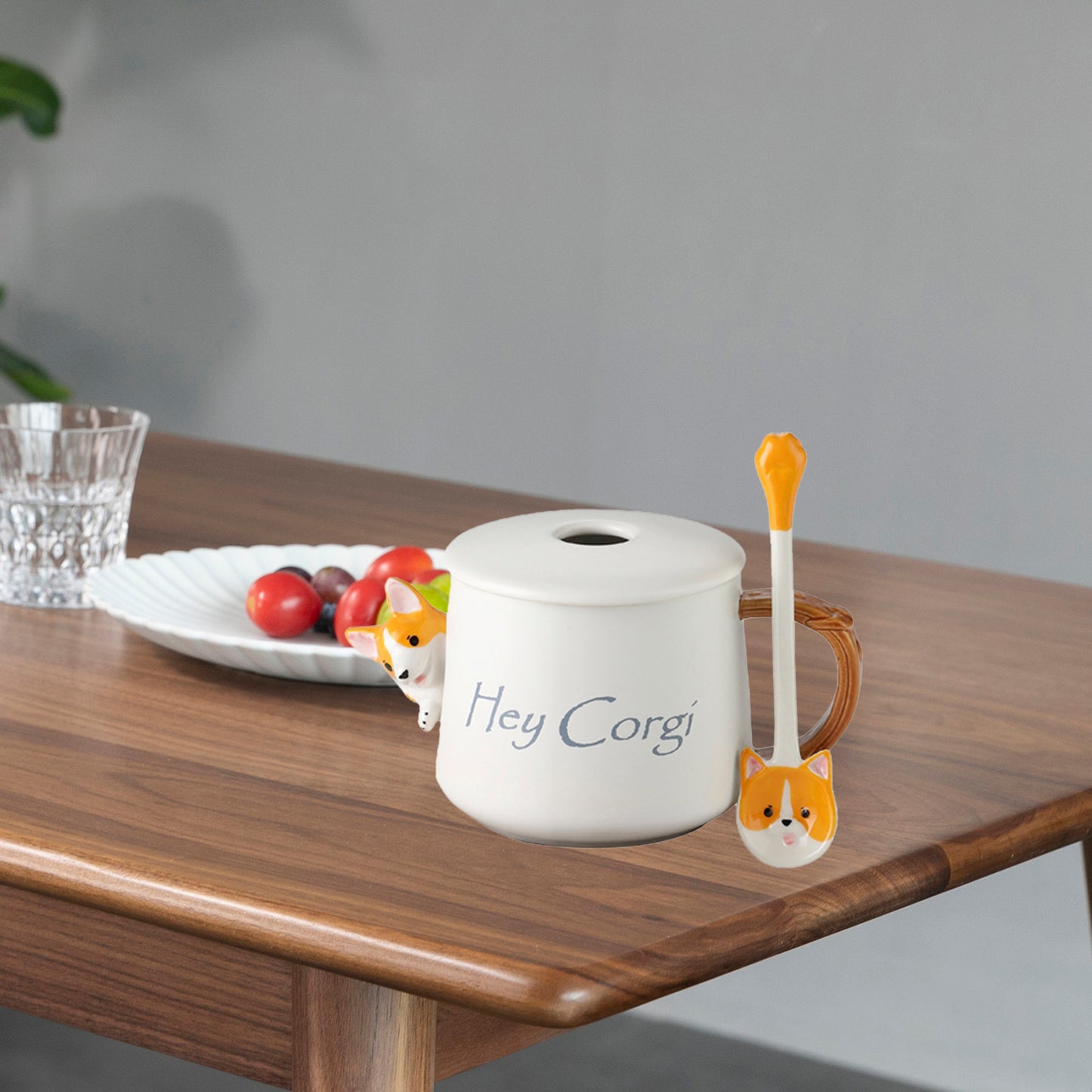3D Corgi Ceramic Mug Novelty Juice Drink Cup for Girl Friends White