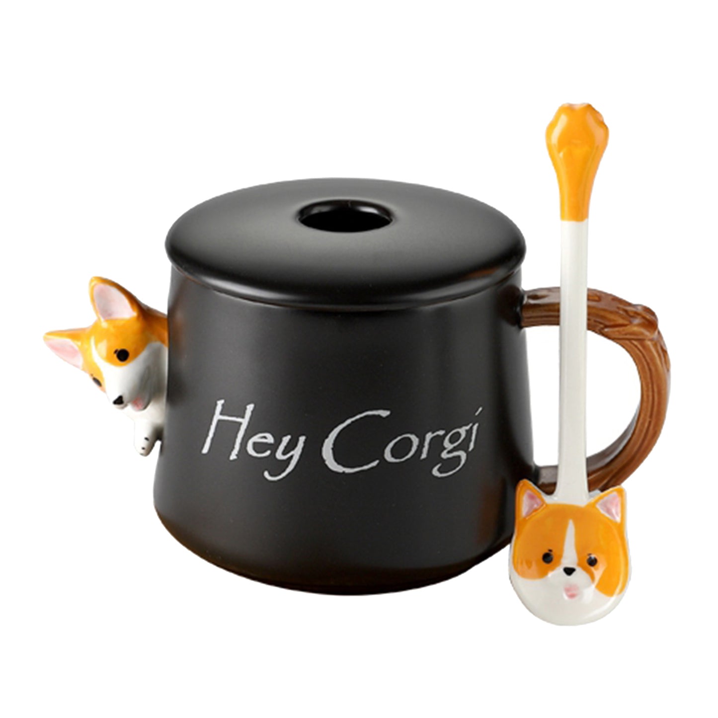 3D Corgi Ceramic Mug Novelty Juice Drink Cup for Girl Friends Black