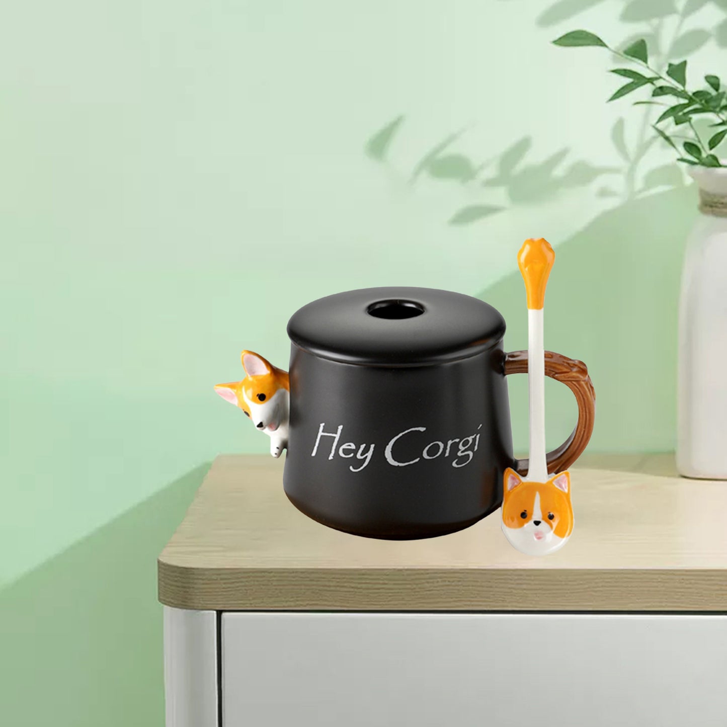 3D Corgi Ceramic Mug Novelty Juice Drink Cup for Girl Friends Black