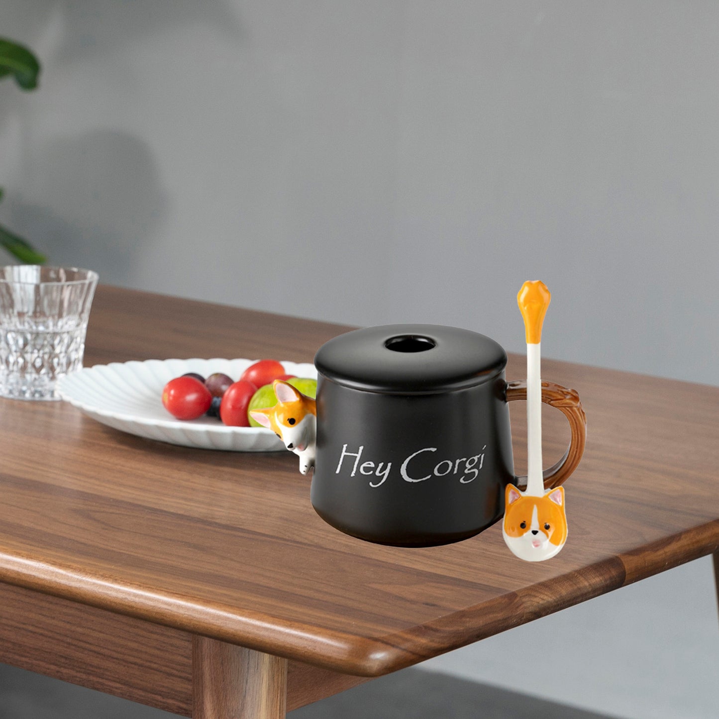 3D Corgi Ceramic Mug Novelty Juice Drink Cup for Girl Friends Black