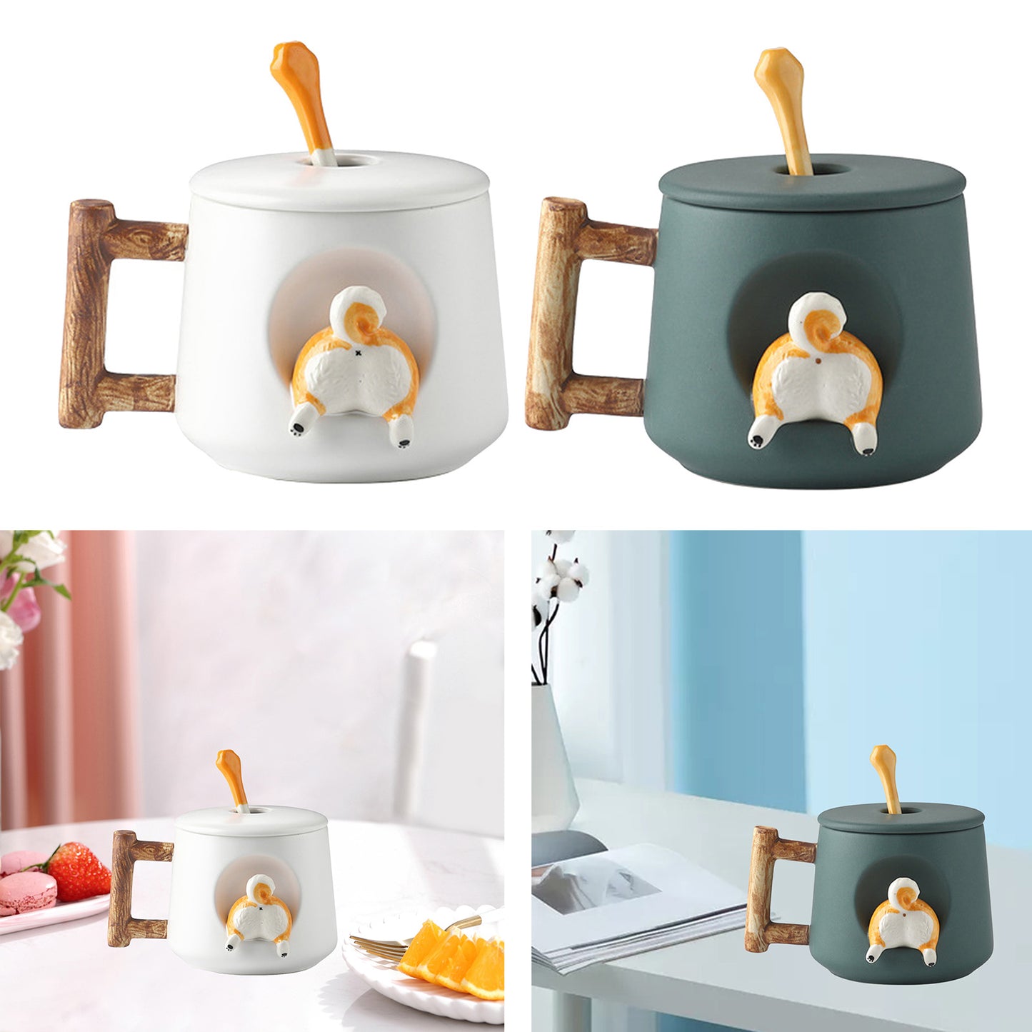 3D Corgi Butt Ceramic Mug Funny Cappuccino Cup Morning Mugs White