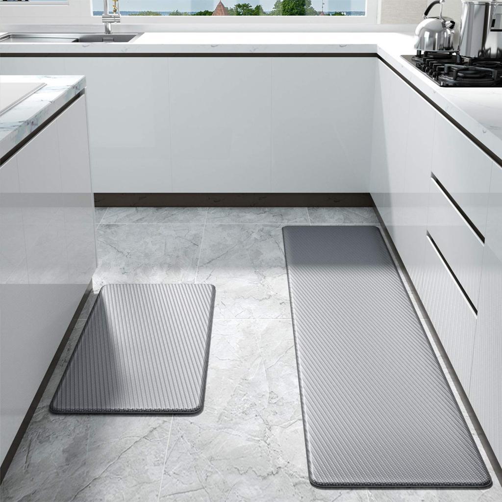 Kitchen Mat Cushioned Runner Floor Mat Rug Thick PVC for Home Sink Bedroom Gray 2 Pieces