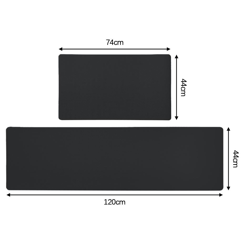 Kitchen Mat Cushioned Runner Floor Mat Rug Thick PVC for Home Sink Bedroom Black 2 Pieces