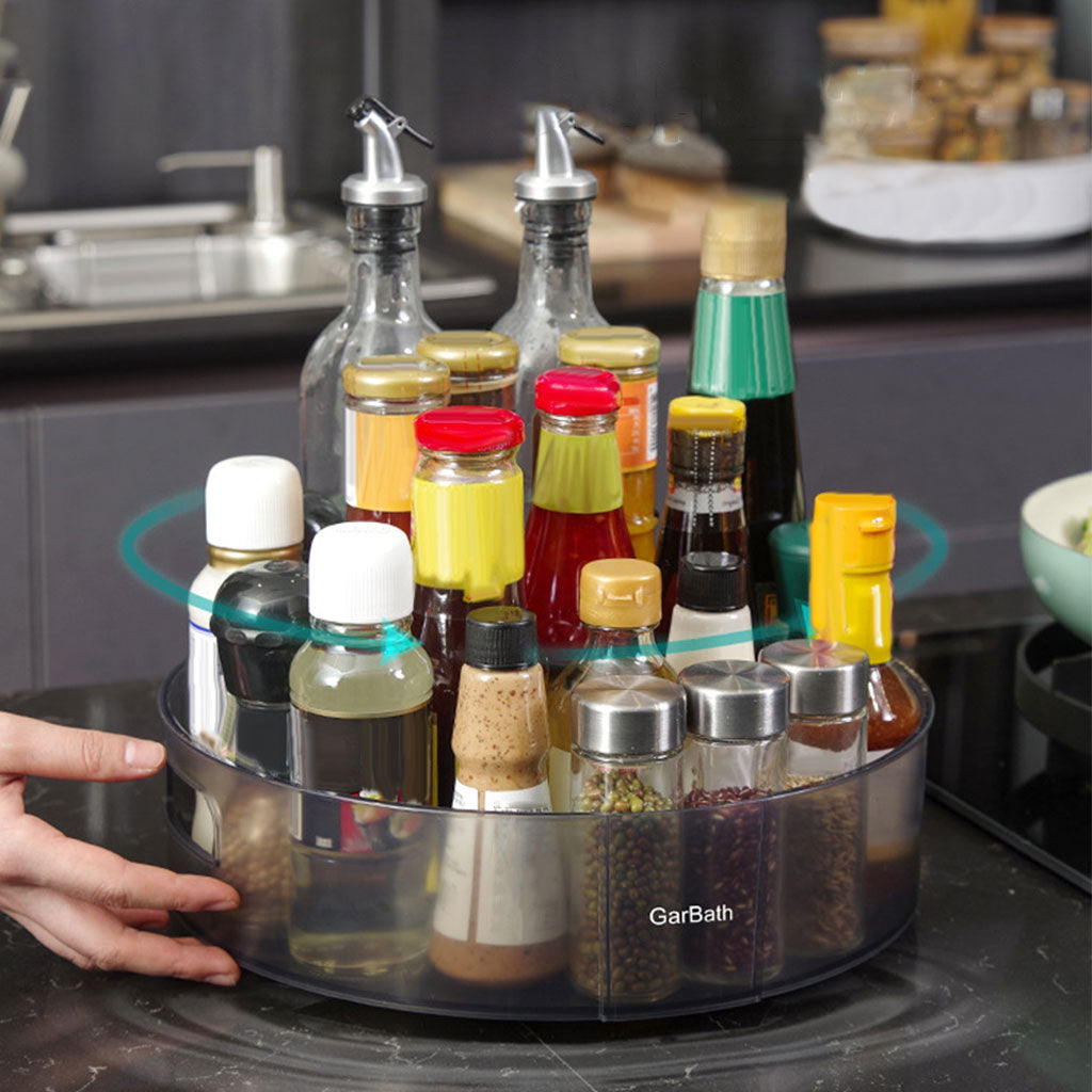 360 Rotating Pantry Spice Jar Storage Tray Makeup Organizer Rack Gray