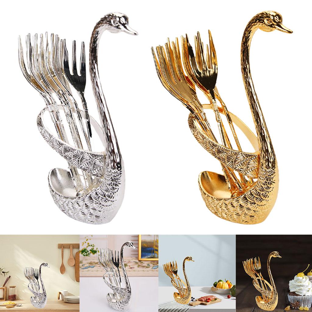 Swan Dinnerware Set Creative 6 Forks Utensils for Tea Fruit Kitchen Gold
