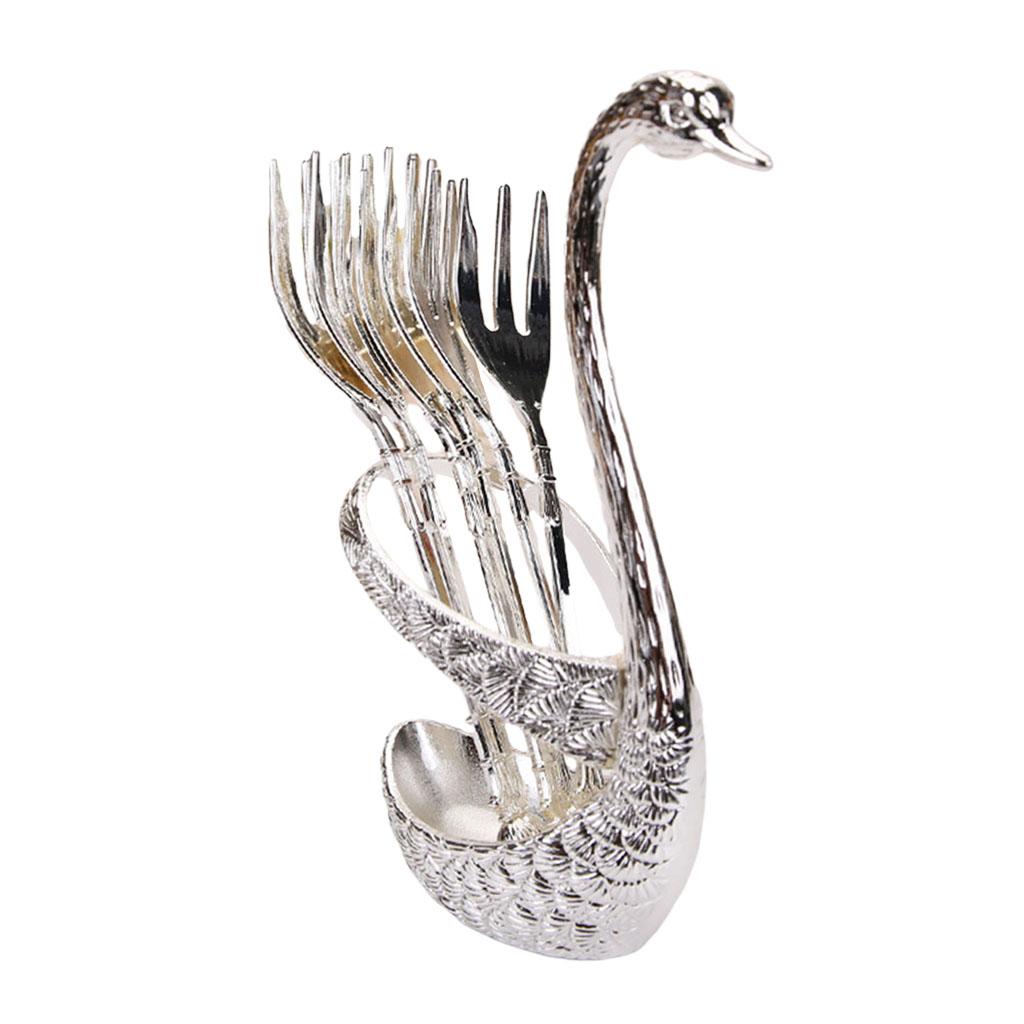 Swan Dinnerware Set Creative 6 Forks Utensils for Tea Fruit Kitchen Silver