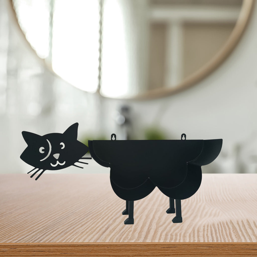 Cute Black Cat Toilet Paper Roll Holder Stand Free Standing Figure Statue