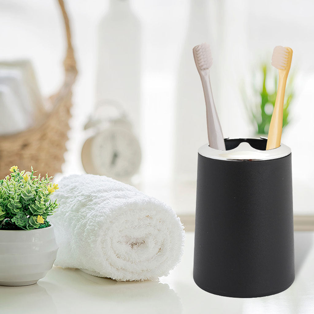 6Pieces Bathroom Accessories Set Tumbler Toothbrush Holder Toilet Brush Black