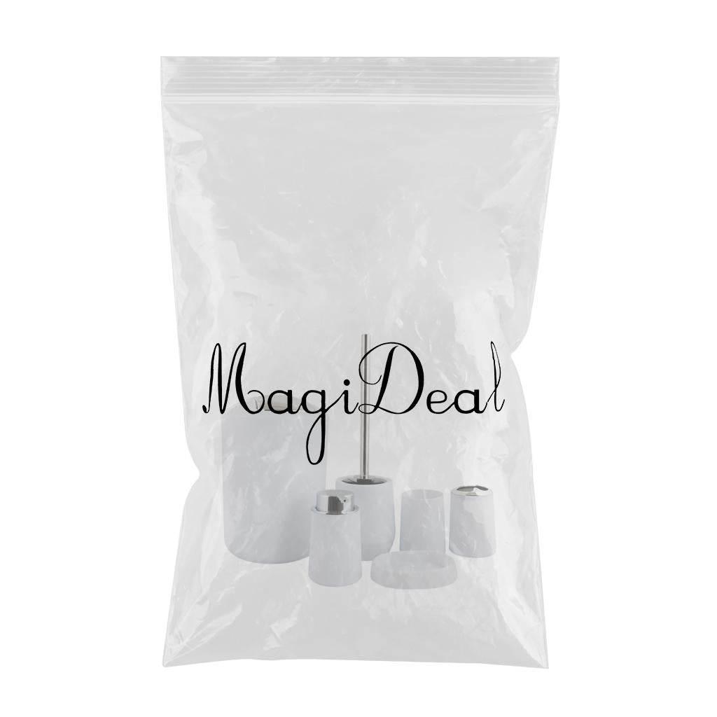 6Pieces Bathroom Accessories Set Tumbler Toothbrush Holder Toilet Brush White
