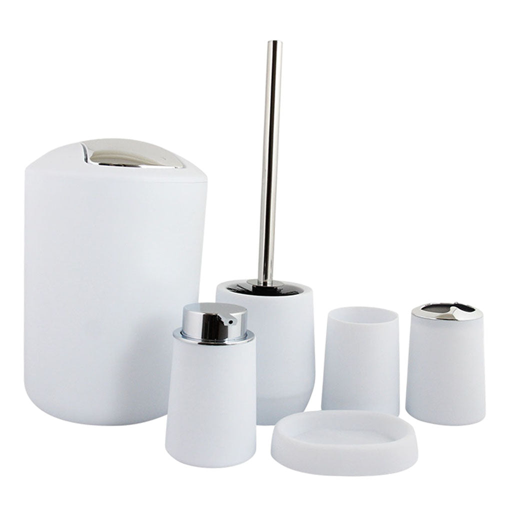 6Pieces Bathroom Accessories Set Tumbler Toothbrush Holder Toilet Brush White