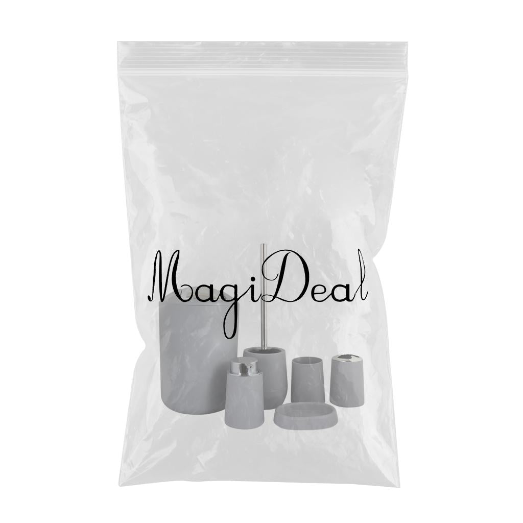 6Pieces Bathroom Accessories Set Tumbler Toothbrush Holder Toilet Brush Grey