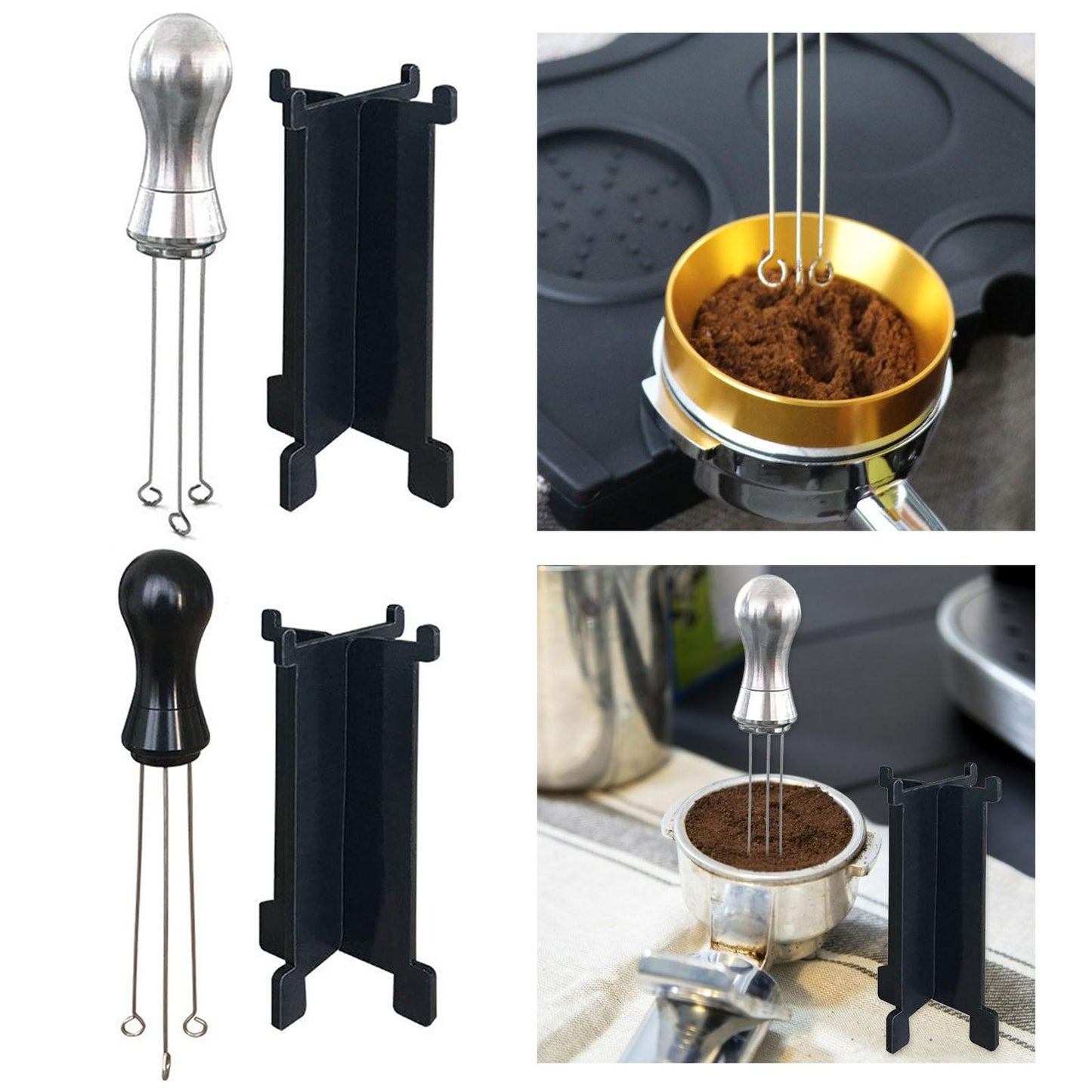 Espresso Tamper Arc-Shaped Stitch Wider Stir Area Leveler Needle Type Black