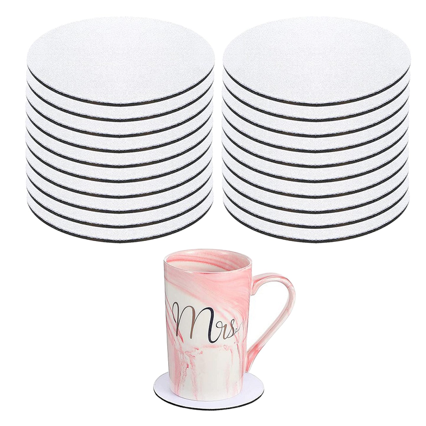 24 Piece Car Coaster Round Neoprene Coffee Cup Coaster for Car Kitchen Cafe