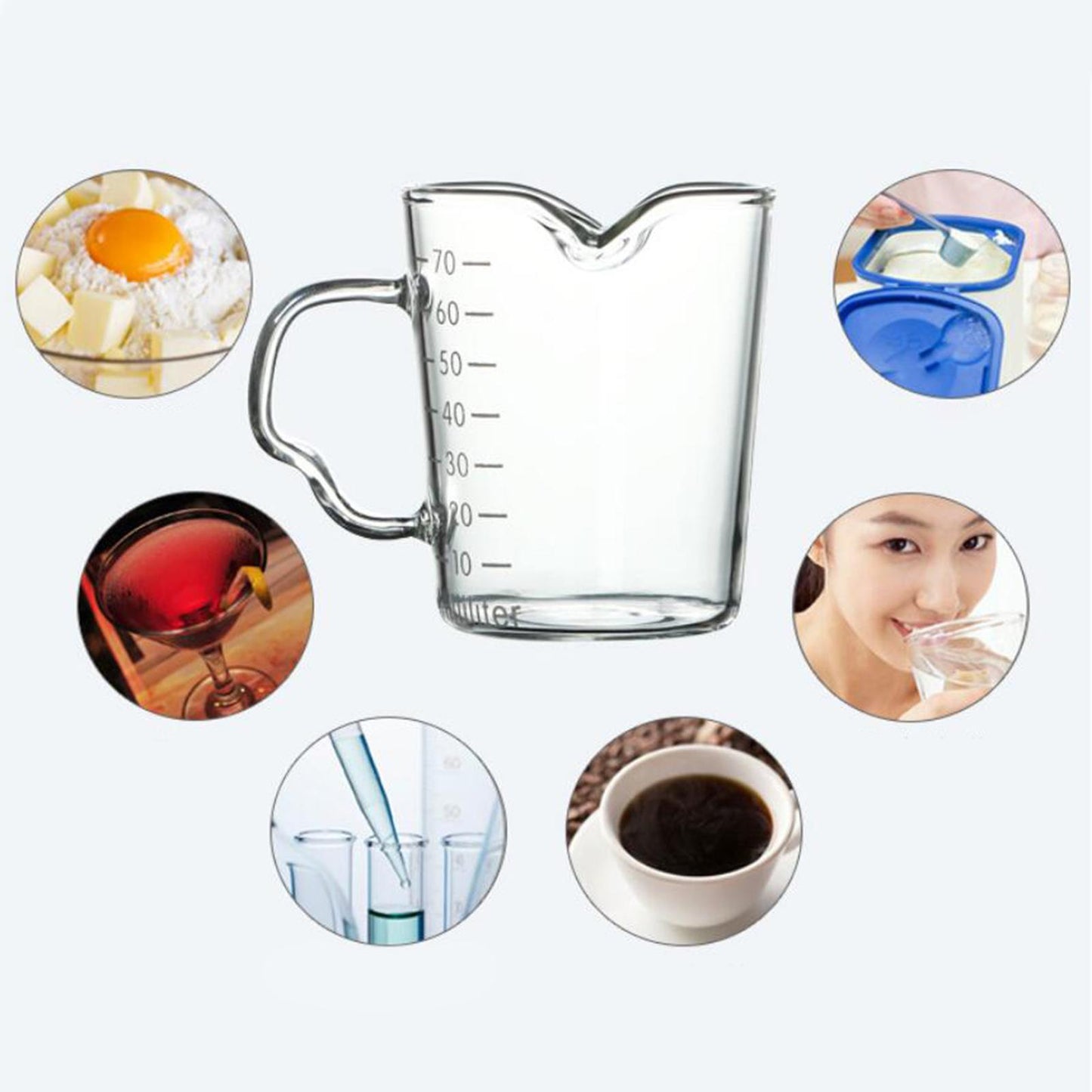Coffee Glass Measuring Milk Cup Double Mouth and Scale Wine Coffee Ounce Mug 75ml