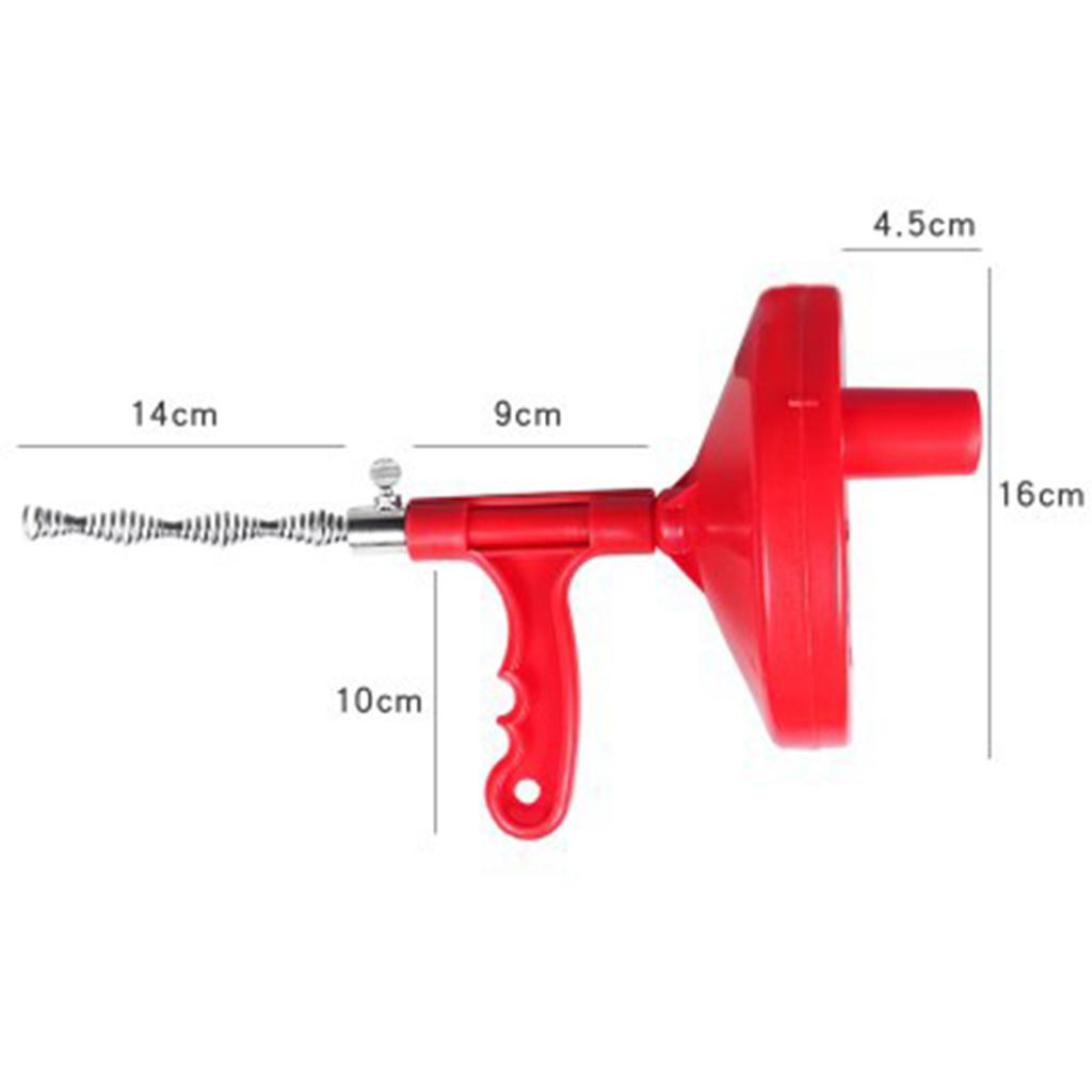 Manual Drain Snake Sink Clog Remover Hook Steel Spring Sink Pipe Bathroom Red 7M