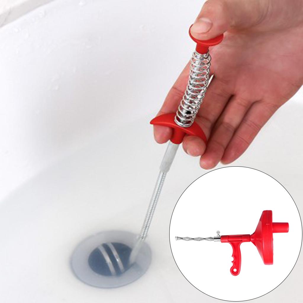Manual Drain Snake Sink Clog Remover Hook Steel Spring Sink Pipe Bathroom Red 7M