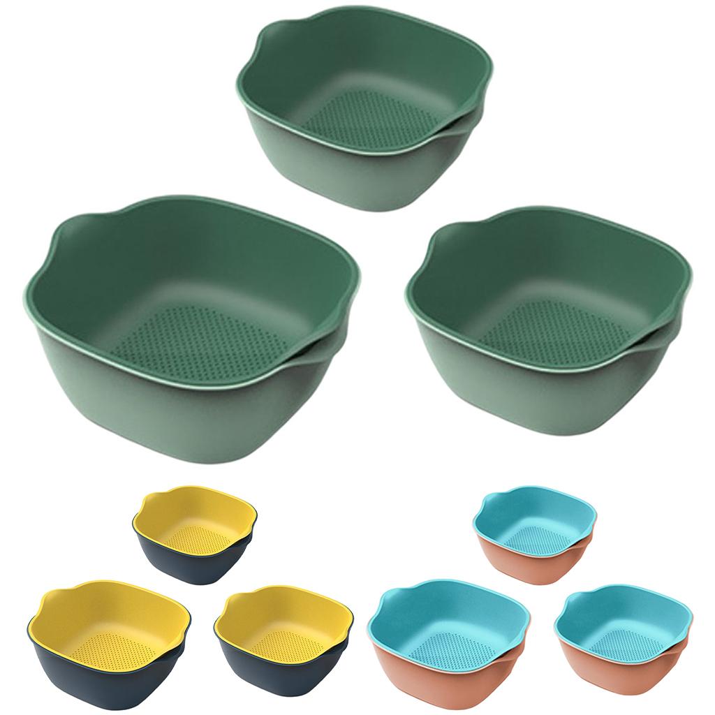 3Pcs Drain Basket Handle Double Layer Plate ABS Plastic for Living Room Green
