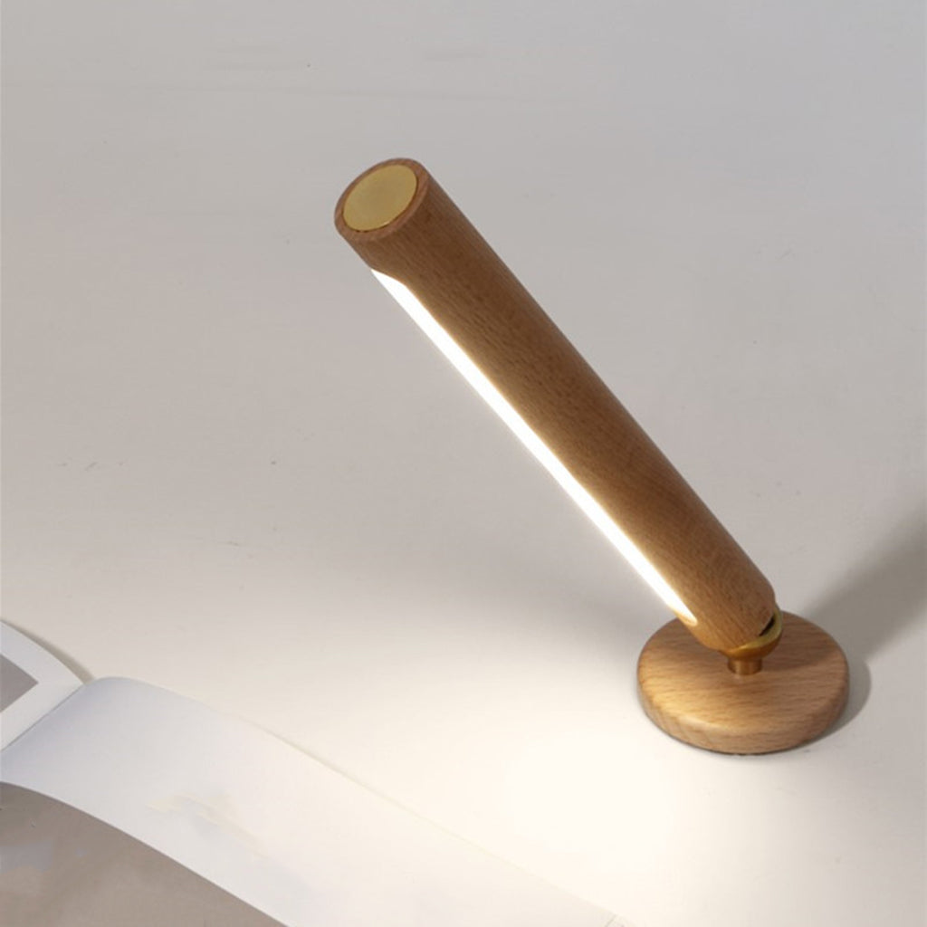 Bedside Wood Desk Lamp 180 Rotating Rechargeable Log Material Night Lamp