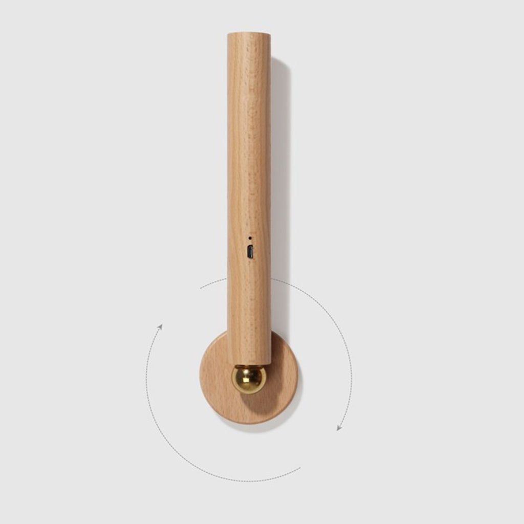 Bedside Wood Desk Lamp 180 Rotating Rechargeable Log Material Night Lamp