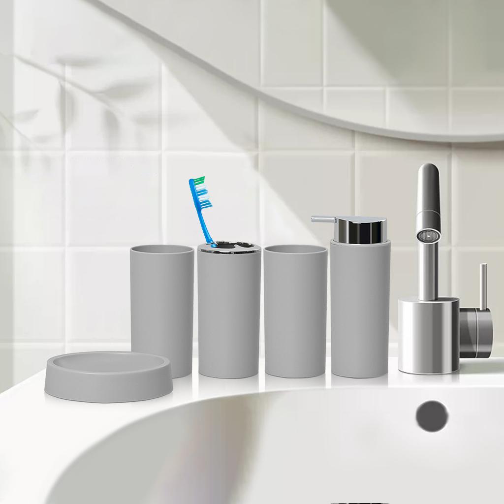 5Piece Bathroom Accessories Set Soap Dispenser Luxury Soap Dish for Office gray