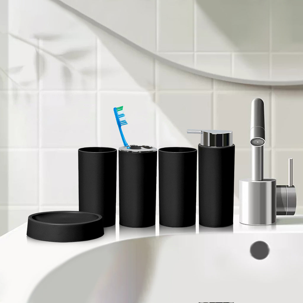 5Piece Bathroom Accessories Set Soap Dispenser Luxury Soap Dish for Office black