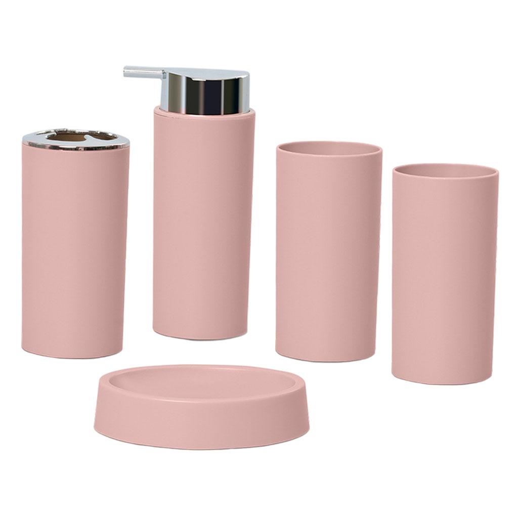 5Piece Bathroom Accessories Set Soap Dispenser Luxury Soap Dish for Office pink