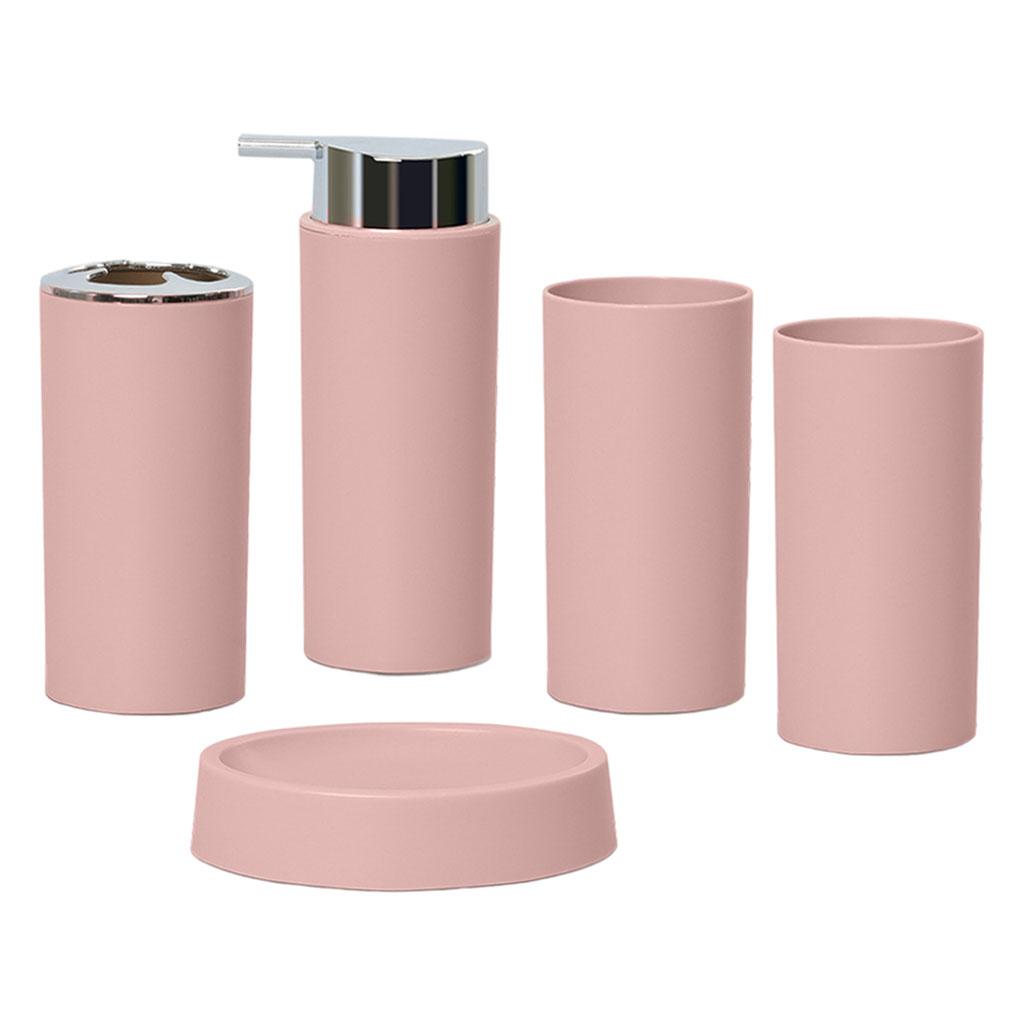 5Piece Bathroom Accessories Set Soap Dispenser Luxury Soap Dish for Office pink