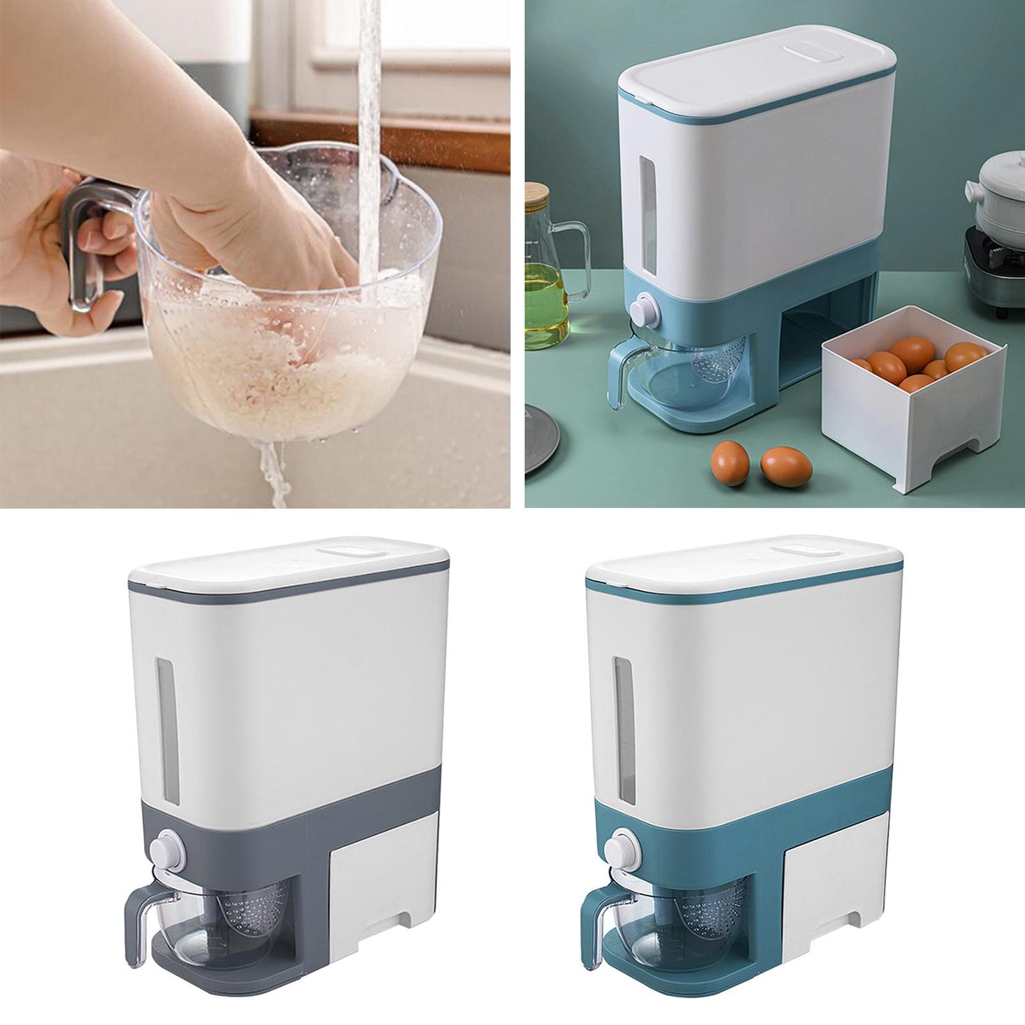 Kitchen Household Plastic Rice Bucket Household Organizer Storage Case Blue