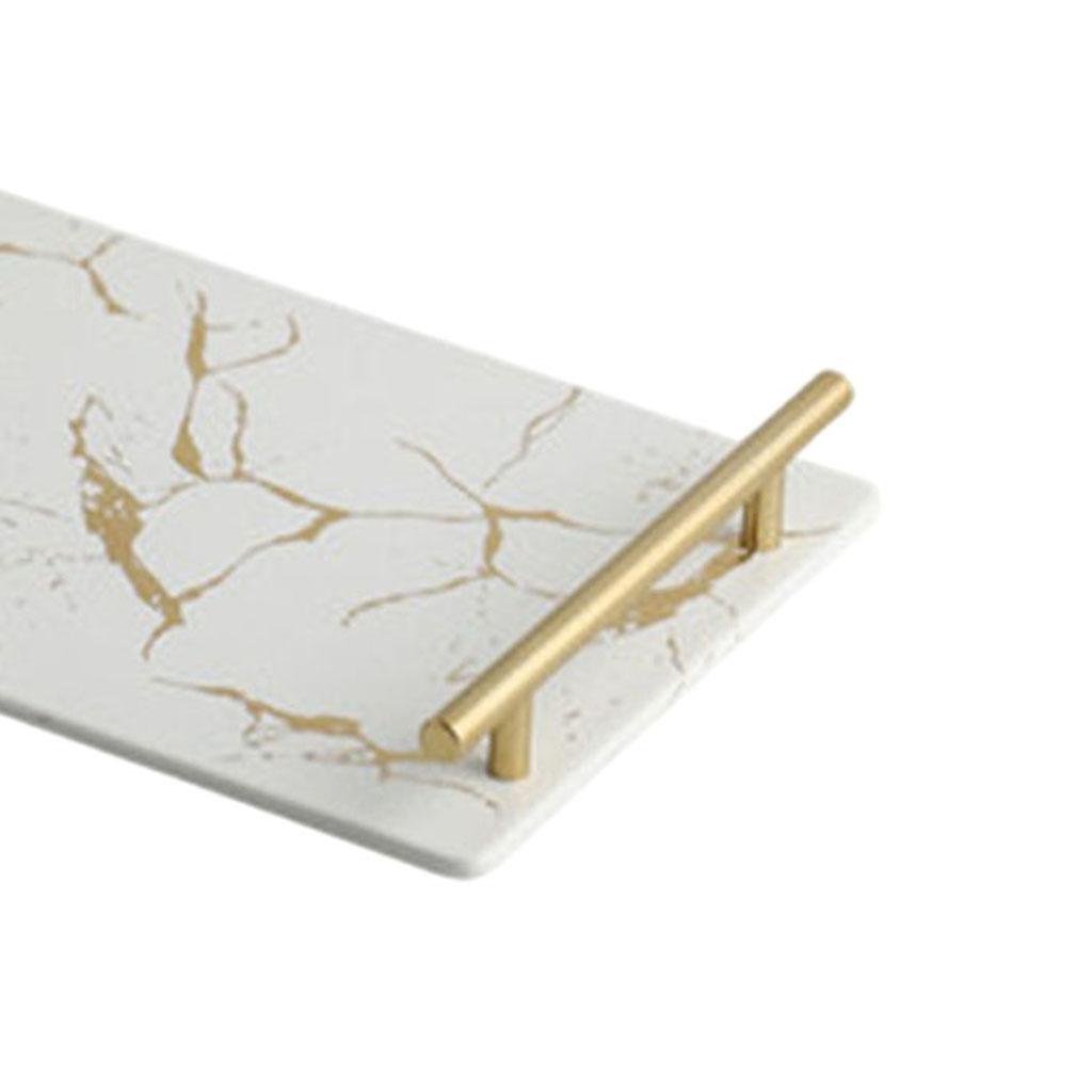 Marble Serving Tray with Handle Easy Clean for Home Living Room Decoration White Square