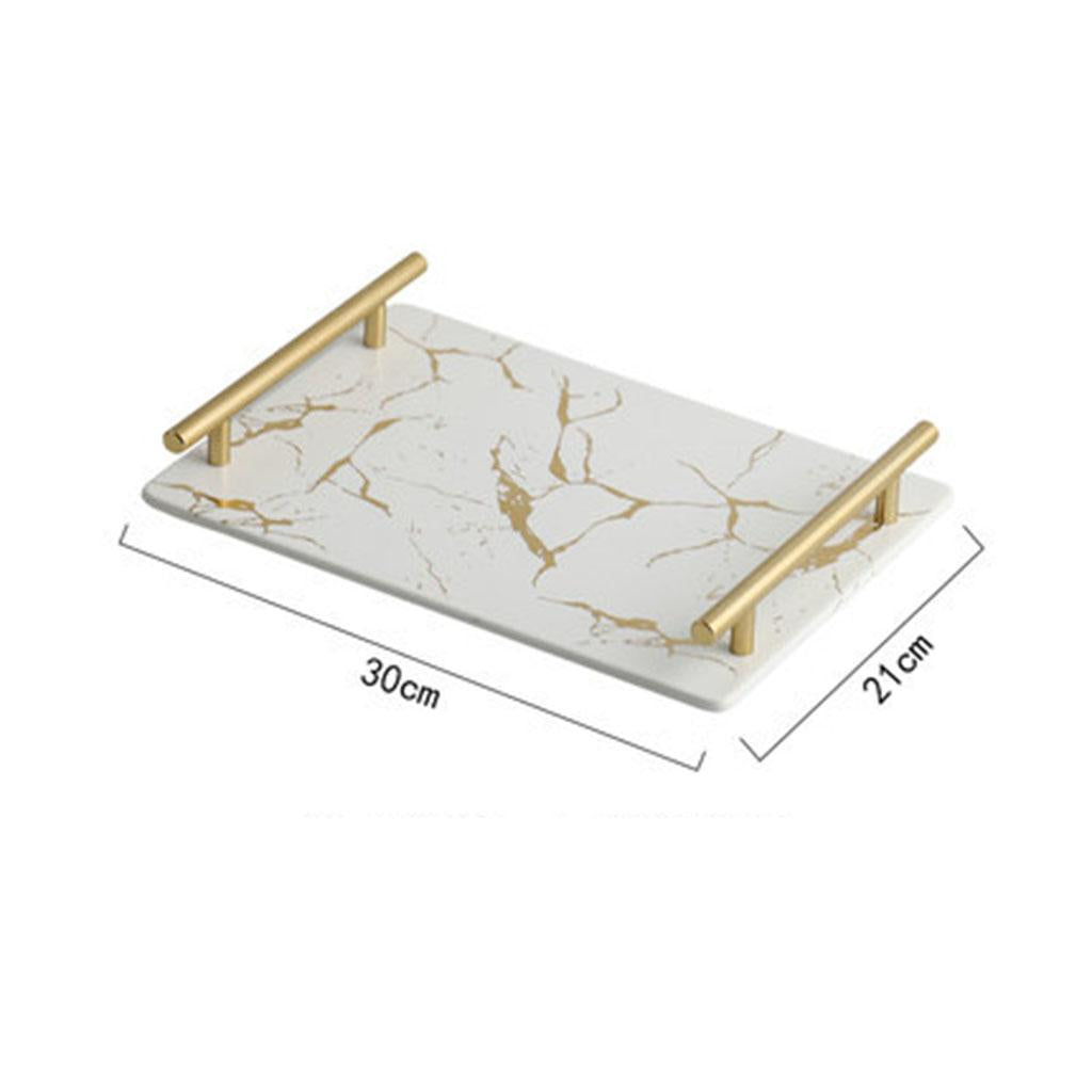 Marble Serving Tray with Handle Easy Clean for Home Living Room Decoration White Square