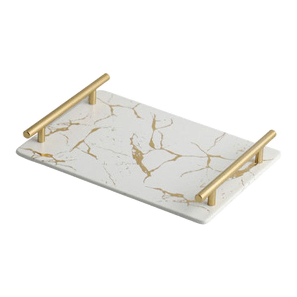 Marble Serving Tray with Handle Easy Clean for Home Living Room Decoration White Square