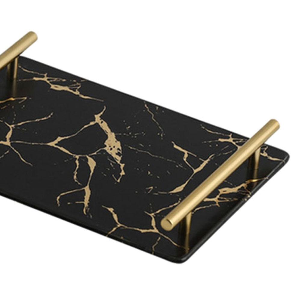 Marble Serving Tray with Handle Easy Clean for Home Living Room Decoration Black Square