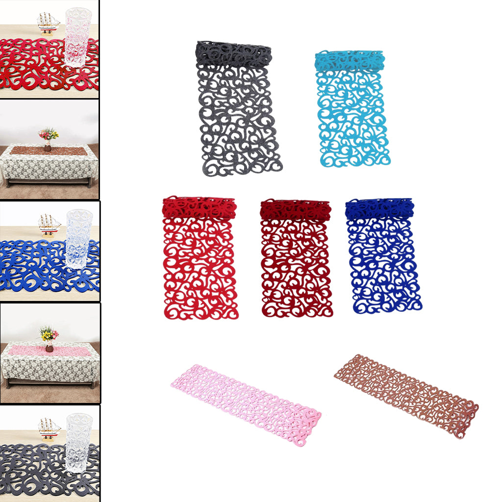 Hollow Placemats Rectangle Felt Decorations for Home Desk Red