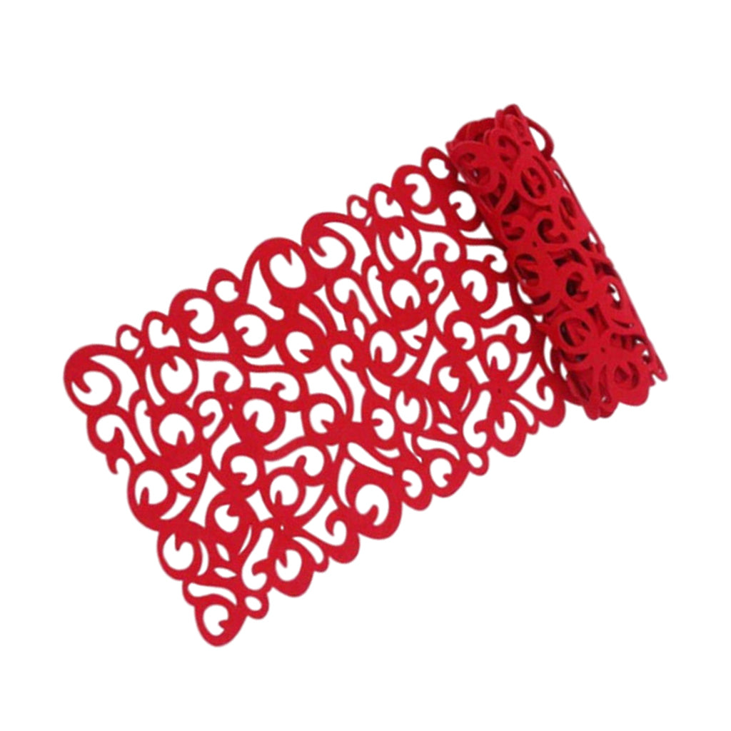Hollow Placemats Rectangle Felt Decorations for Home Desk Red