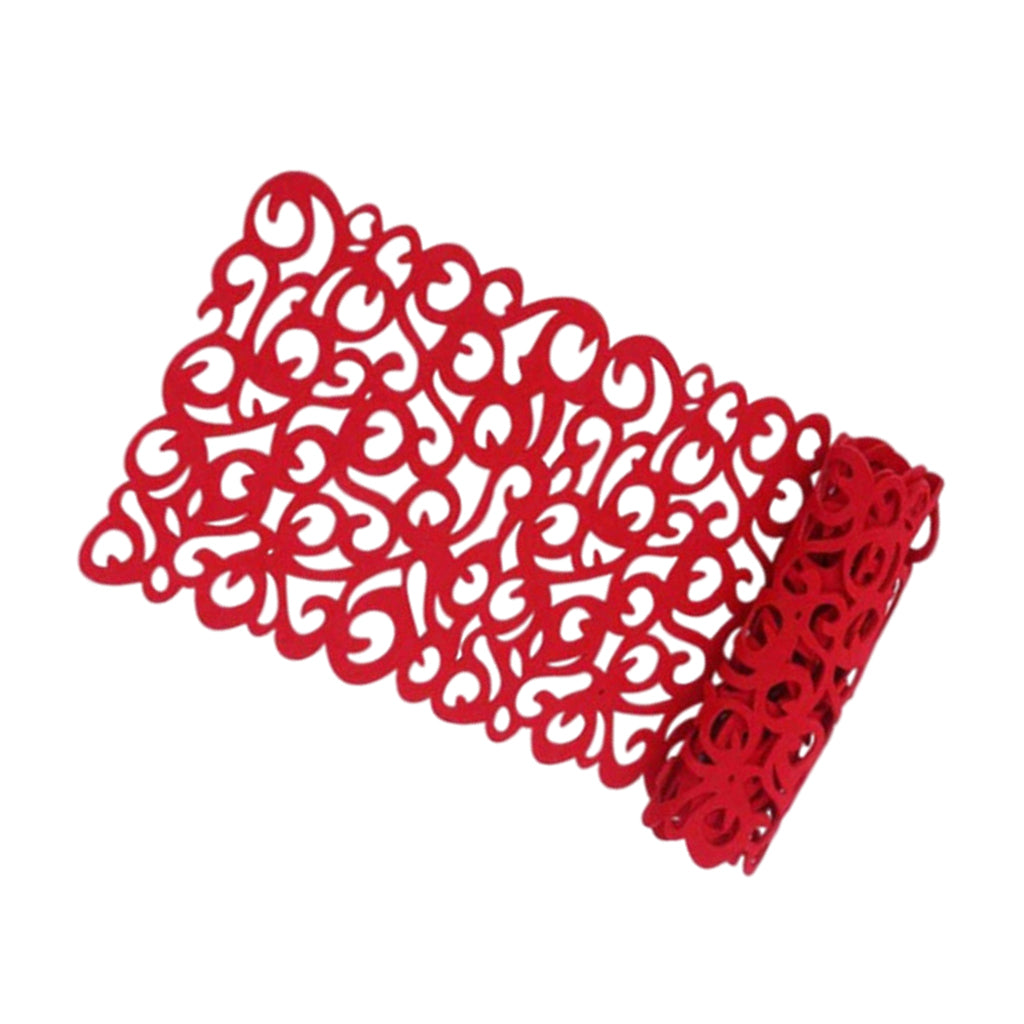 Hollow Placemats Rectangle Felt Decorations for Home Desk Red