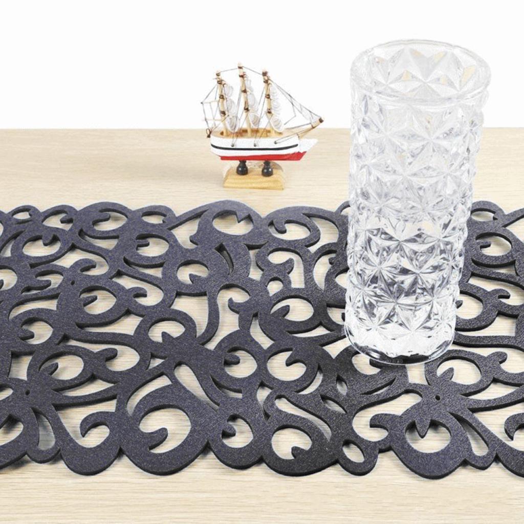 Hollow Placemats Rectangle Felt Decorations for Home Desk Dark gray
