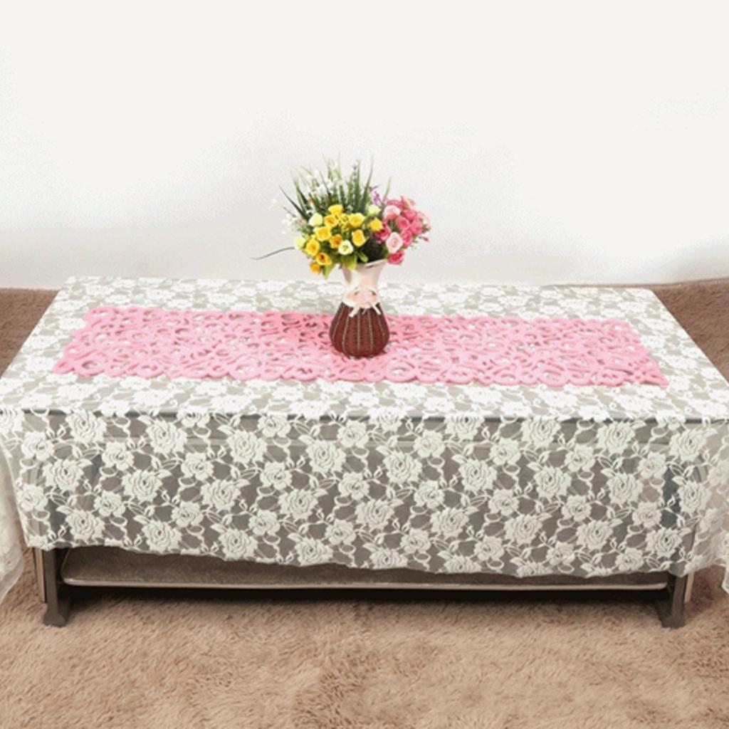 Hollow Placemats Rectangle Felt Decorations for Home Desk Pink