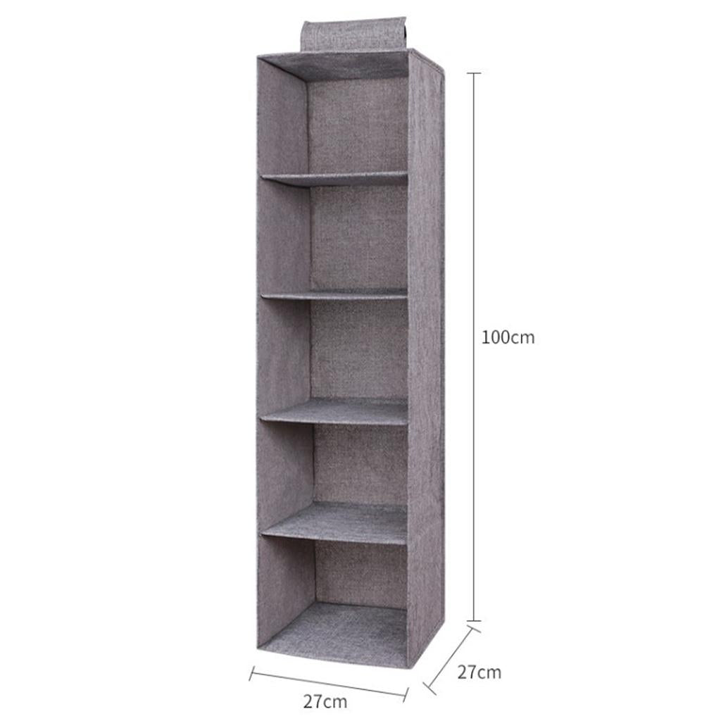 Portable Hanging Closet Organizer No-Woven Fabric for Purses Dorm Room 5 Layer Grey