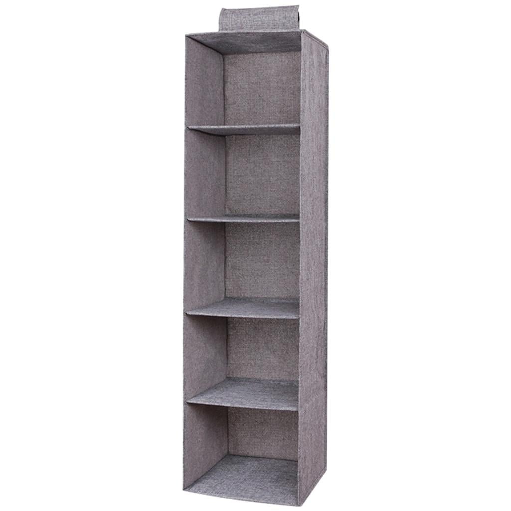 Portable Hanging Closet Organizer No-Woven Fabric for Purses Dorm Room 5 Layer Grey