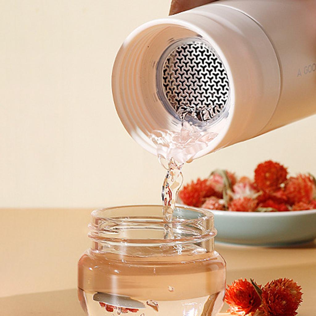 Insulated Bottle Leakproof with Glass Infuser Rotary Filtration for Home White