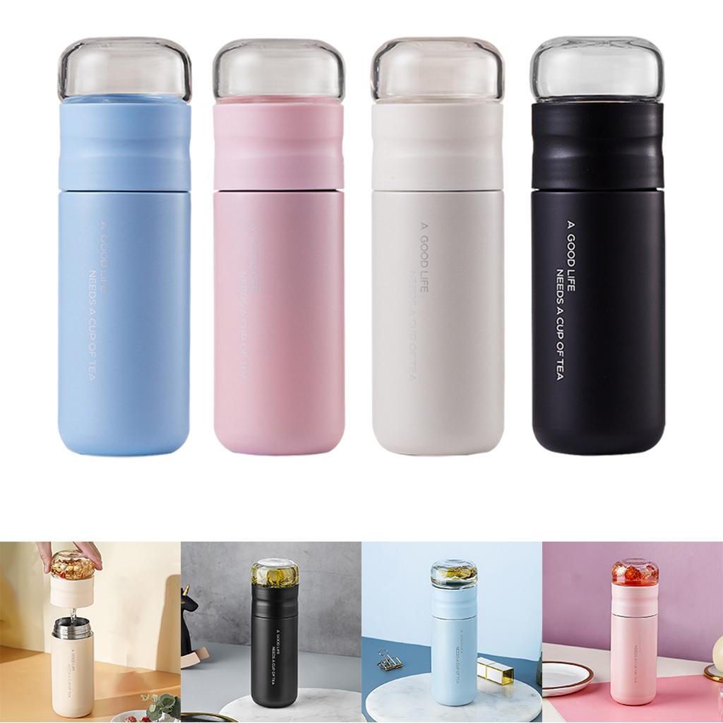Insulated Bottle Leakproof with Glass Infuser Rotary Filtration for Home White