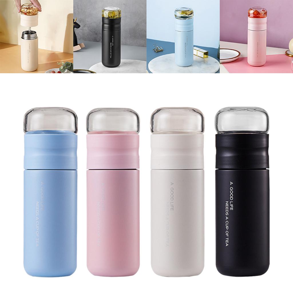 Insulated Bottle Leakproof with Glass Infuser Rotary Filtration for Home White