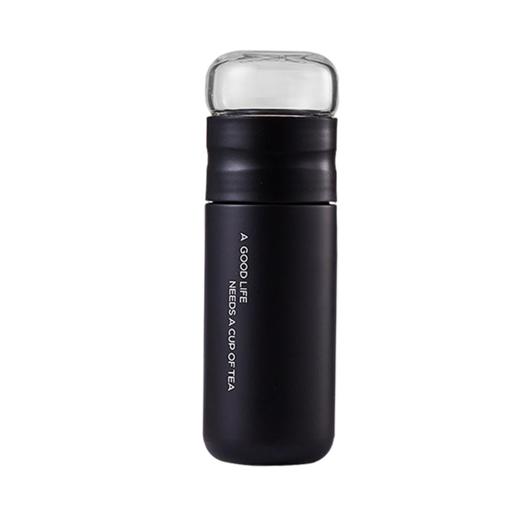 Insulated Bottle Leakproof with Glass Infuser Rotary Filtration for Home Black
