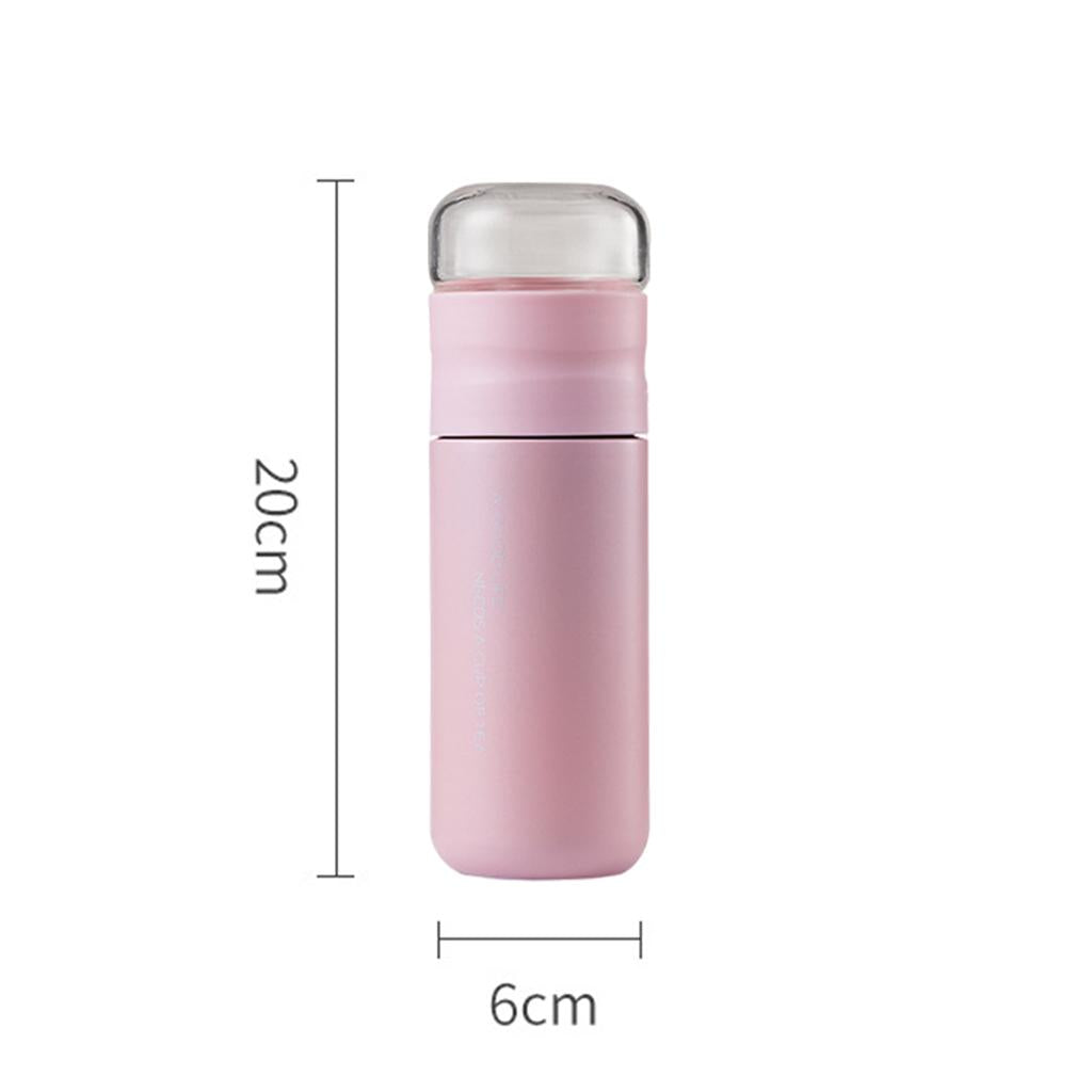 Insulated Bottle Leakproof with Glass Infuser Rotary Filtration for Home Pink