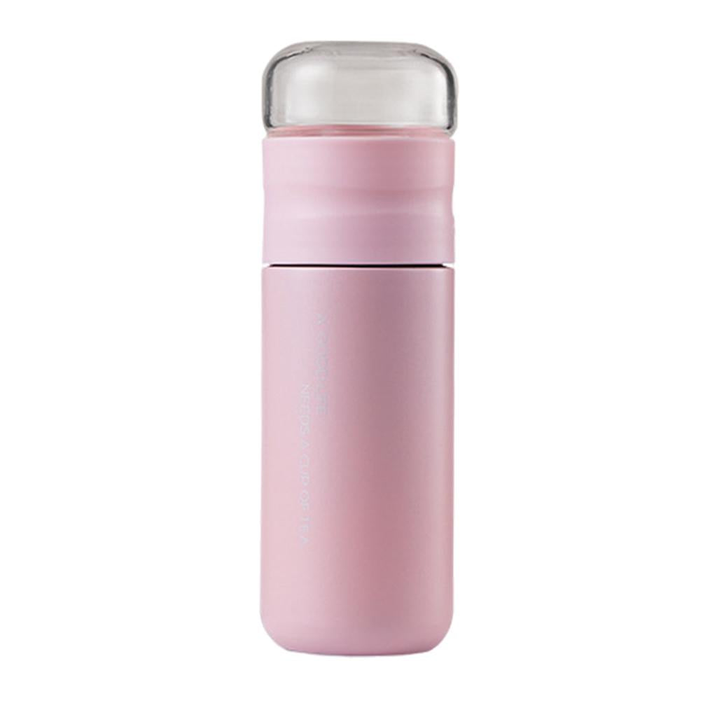 Insulated Bottle Leakproof with Glass Infuser Rotary Filtration for Home Pink